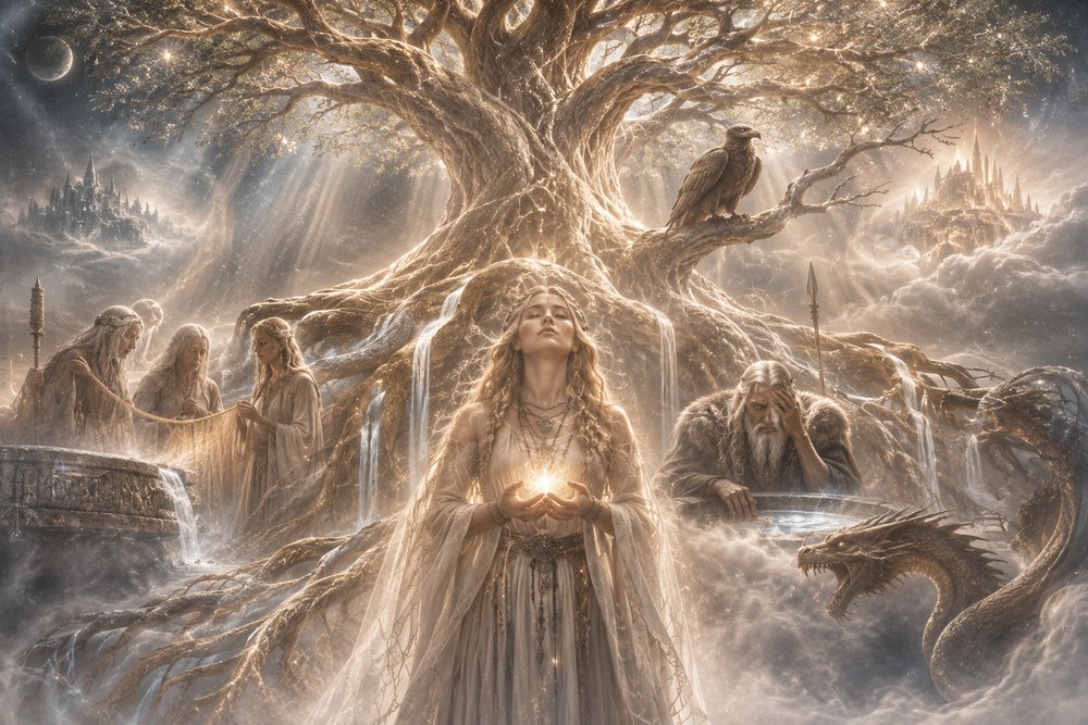Myth illustration for Roots of Yggdrasil